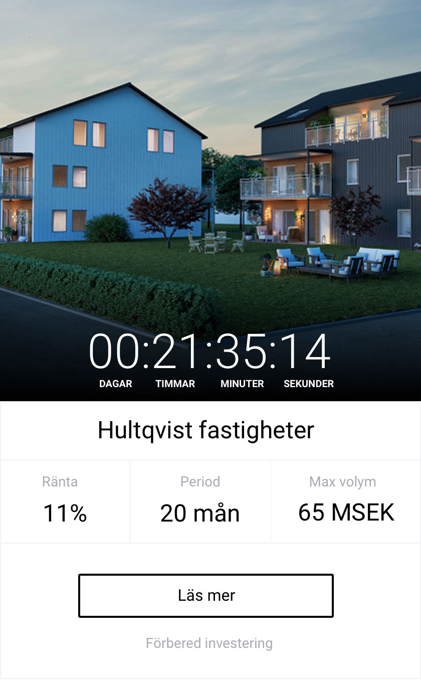 A investment card showing information about the investment
